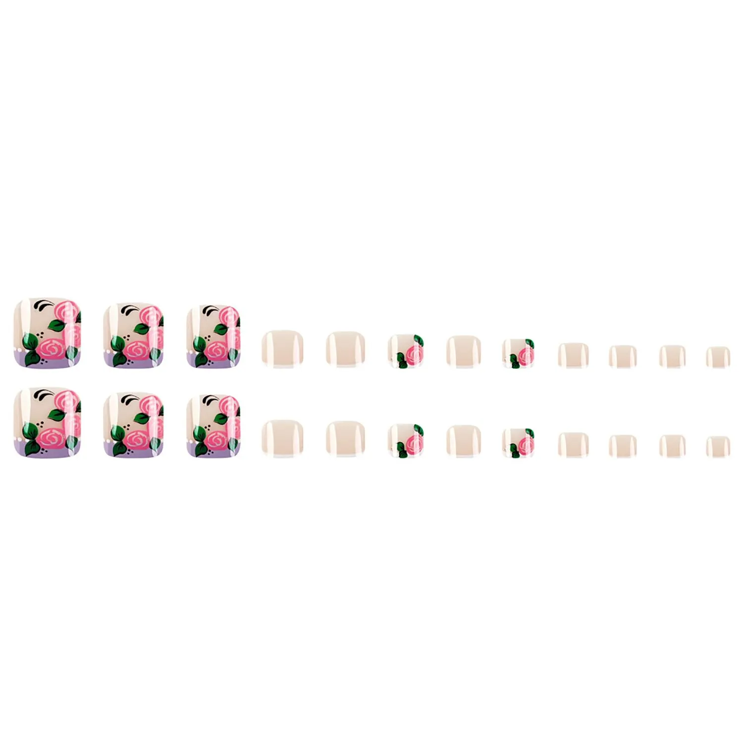 24Pcs French Tip Press on Toenails French Tip Short Square Fake Toe Nails with Pink Flower Design Summer False Toenails Big Toe Nail Press Ons Glossy Full Cover Glue on Toe Nails for Women