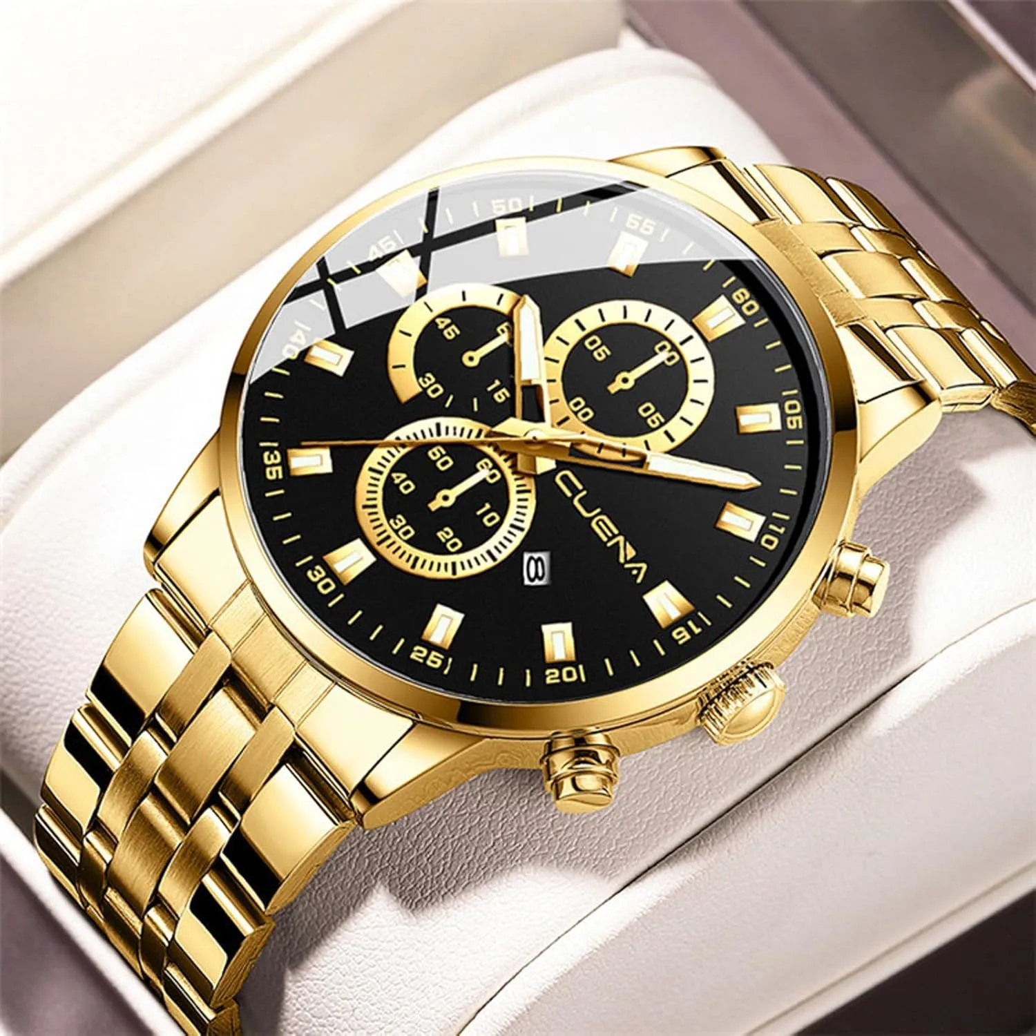 4 Pack Men's Watches Luxury Casual Dress Business Waterproof Military Quartz Wristwatches for Men Stainless Steel Band Gold Black Blue Silver Wholesales Set Assorted