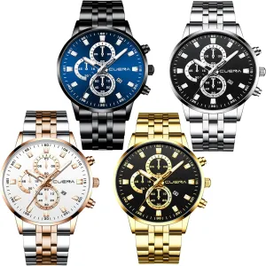4 Pack Men's Watches Luxury Casual Dress Business Waterproof Military Quartz Wristwatches for Men Stainless Steel Band Gold Black Blue Silver Wholesales Set Assorted