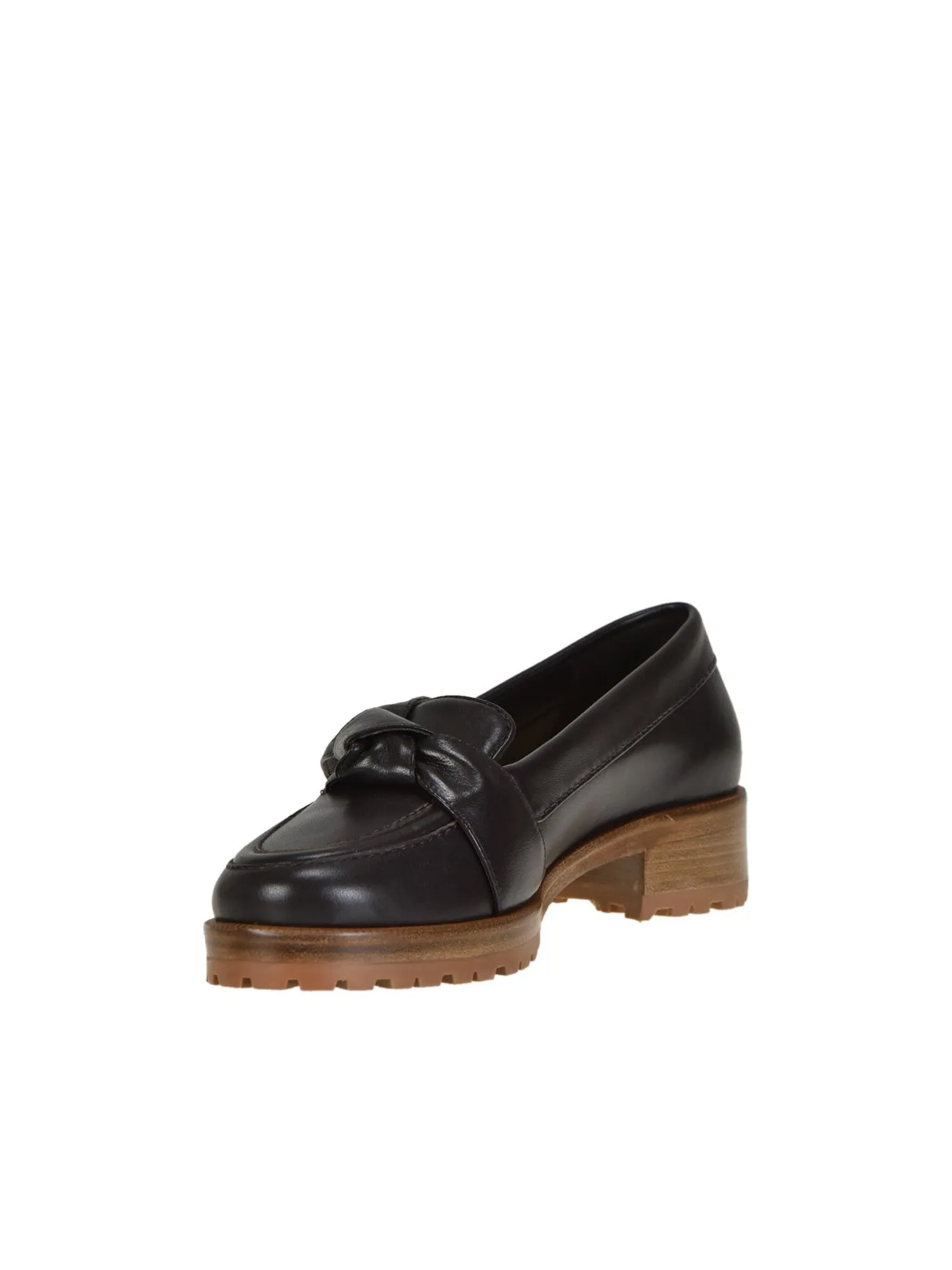 ALEXANDRE BIRMAN Womens Brown Knotted Accent Maxi Clarita Round Toe Block Heel Slip On Leather Heeled Loafers