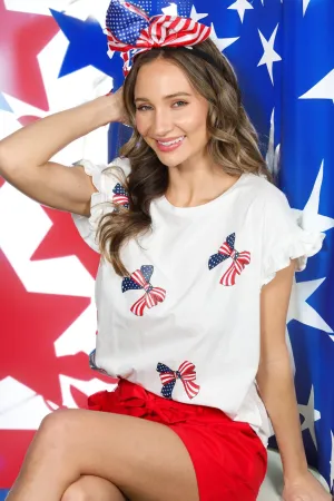 American Flag Bow Graphic Crew Neck