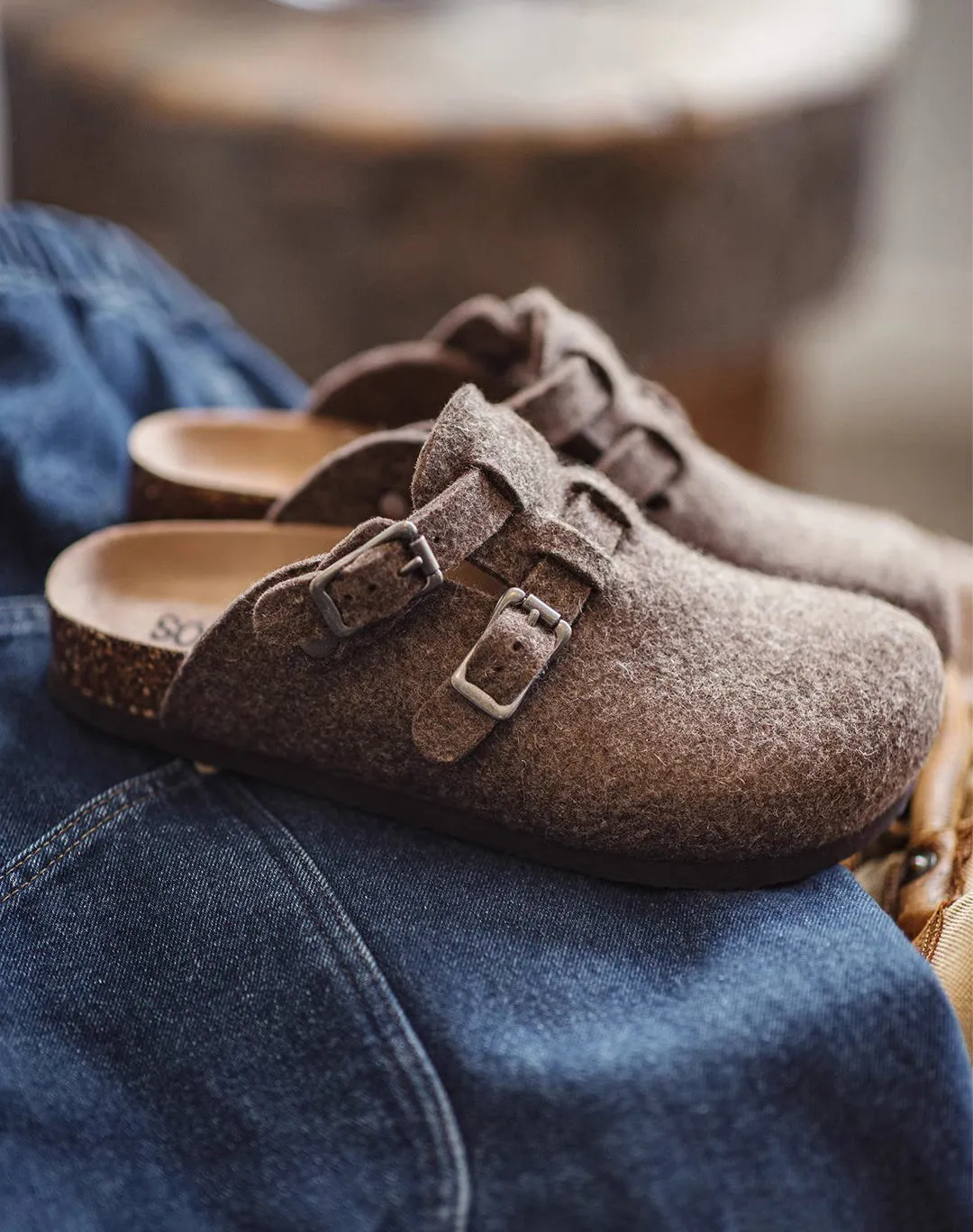 American Wool Felt Thickened Slip-On Outer Wear Cork Bottom Men's Sandal