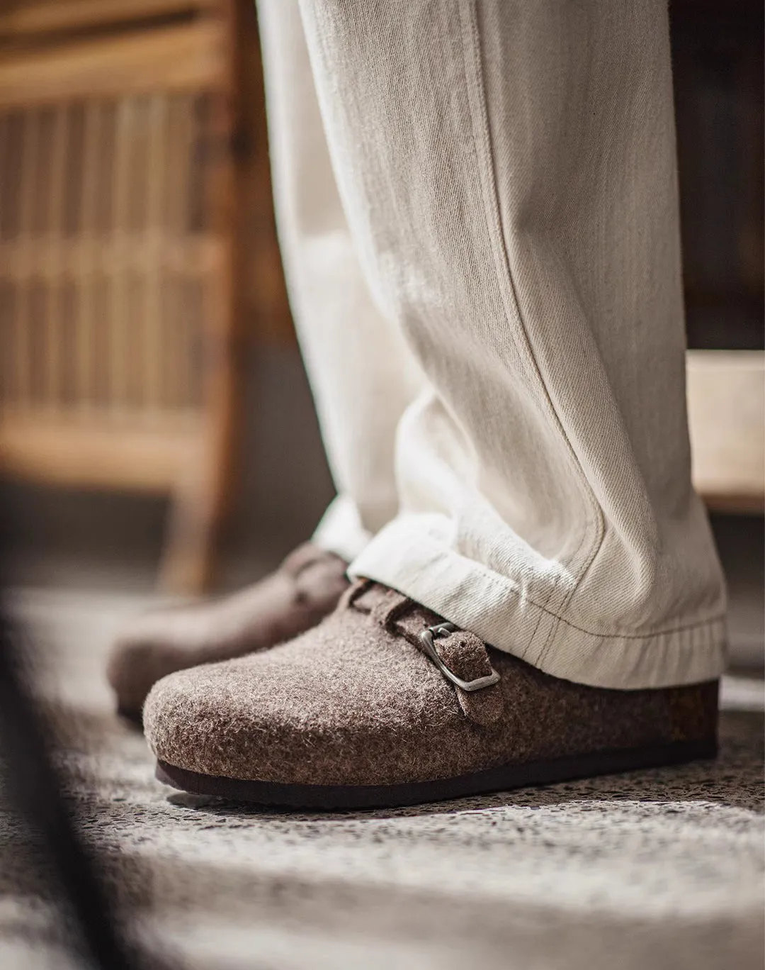 American Wool Felt Thickened Slip-On Outer Wear Cork Bottom Men's Sandal