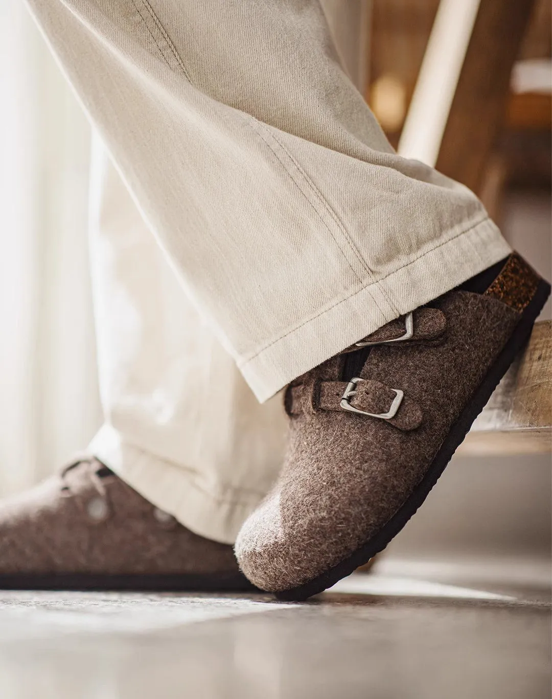 American Wool Felt Thickened Slip-On Outer Wear Cork Bottom Men's Sandal