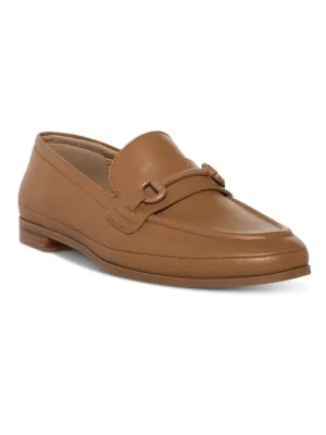 AQUA COLLEGE Womens Beige Bit Hardware Notched Padded Water Resistant Round Toe Slip On Leather Loafers Shoes M