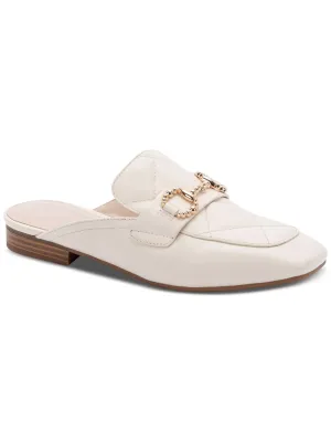 AQUA COLLEGE Womens Beige Notched Bit Hardware Quilted Padded Shelby Square Toe Slip On Loafers Shoes