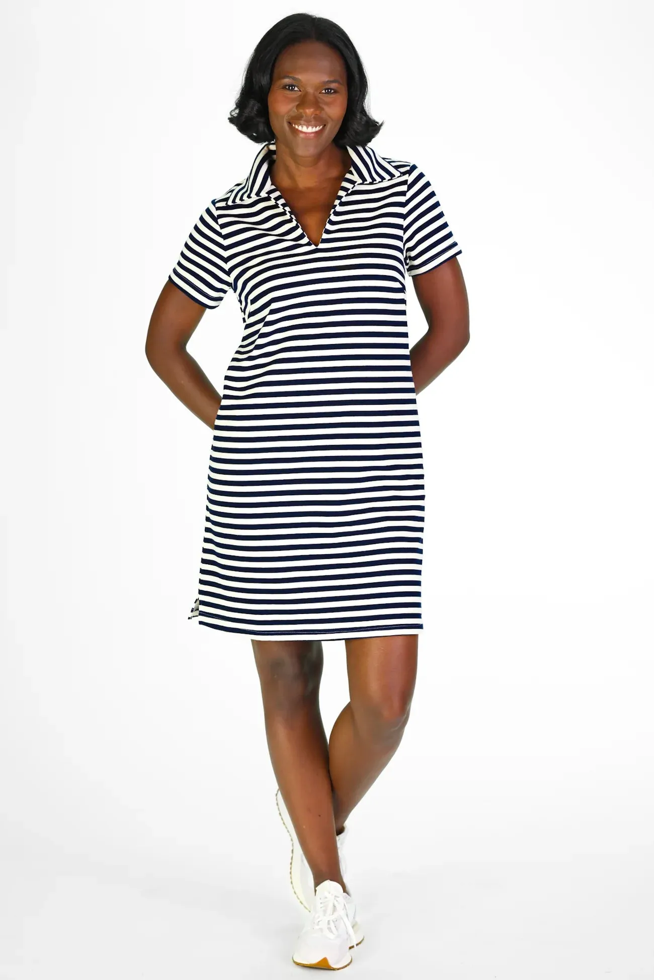 asher dress french terry navy stripe