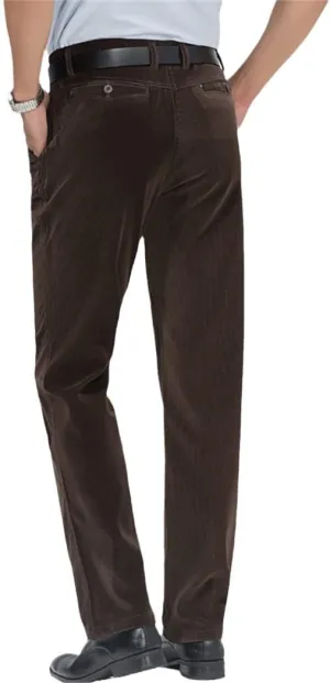 Autumn Elastic Corduroy Pants, Men Business Midlife Pants, Stylish Jogger Wine Red Trousers