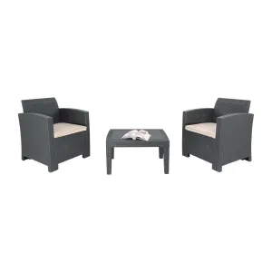 Bolero PP Armchair and Table Wicker Set Grey