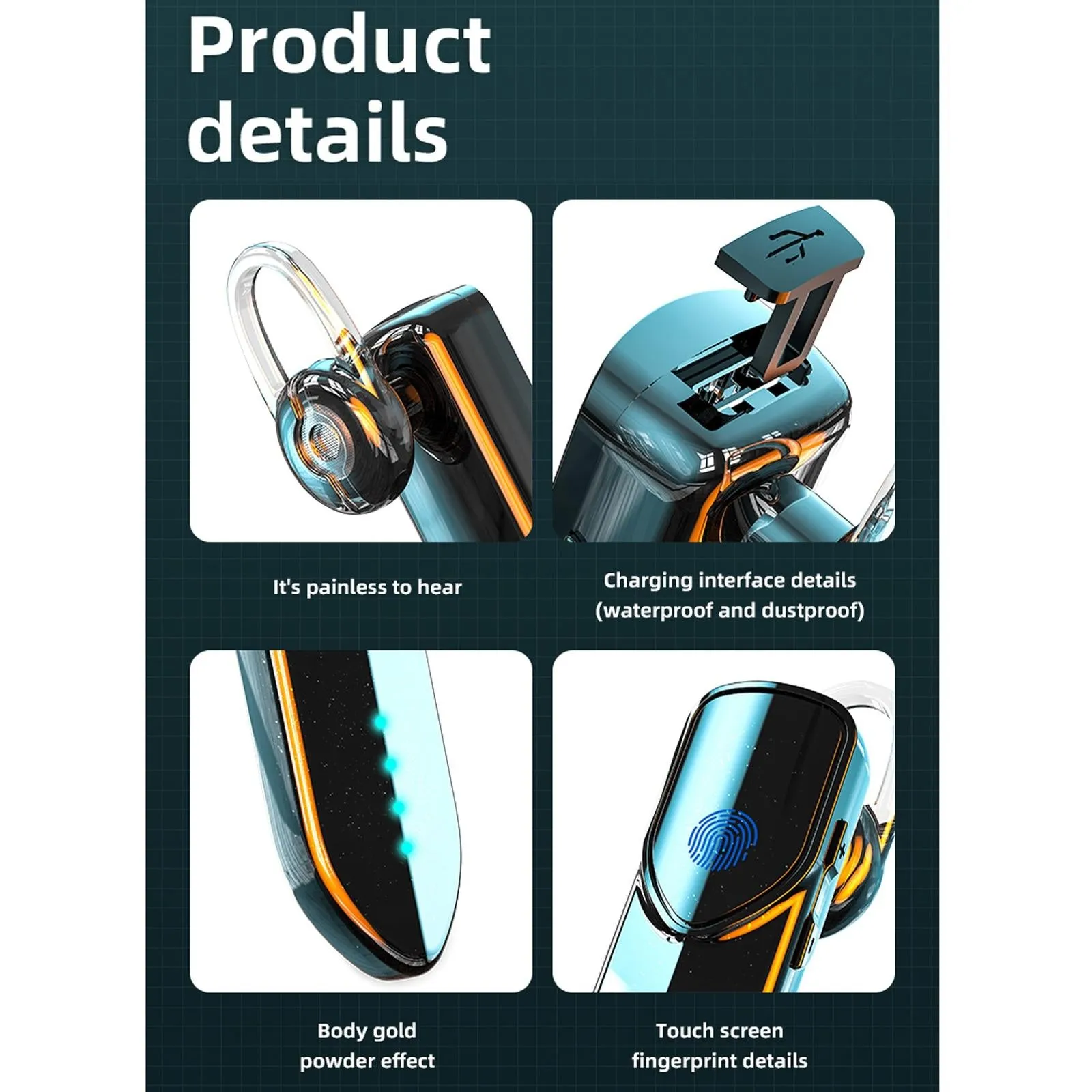 Business Style Bluetooth 5.0 Earphone with Fingerprint Touch