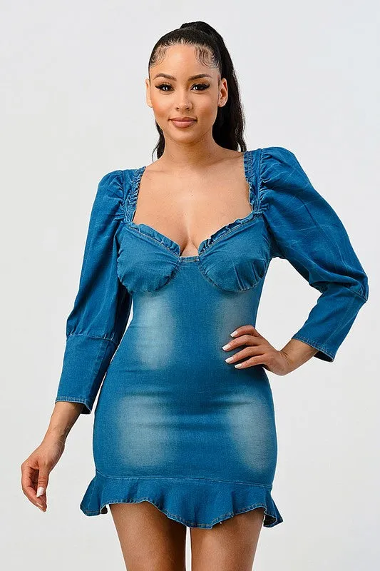 Casual Denim Ruffle Mini Dress