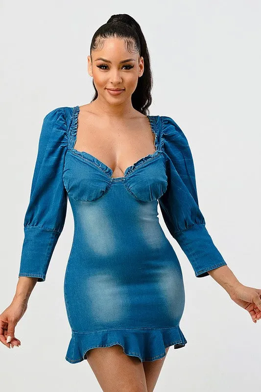 Casual Denim Ruffle Mini Dress