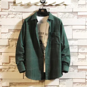 Casual Spring Autumn Plaid Shirt Men Long Sleeve High Quality 2019 Japan Style Loose Streetwear Plus Size M-5XL Clothes