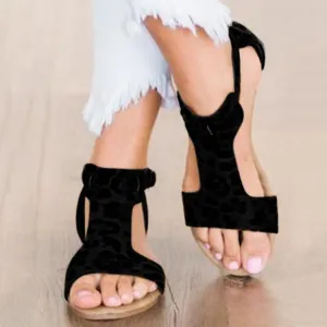 Chicvane Black Open Toe Flat Sandals with Buckle