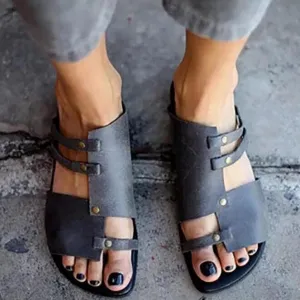 Chicvane Open Toe Flat Sandals Hollow Rivet Slides Shoes