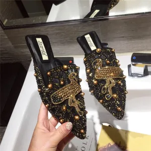 Cilool Mesh Hollow-out Flat Bottom Low Heel Slippers