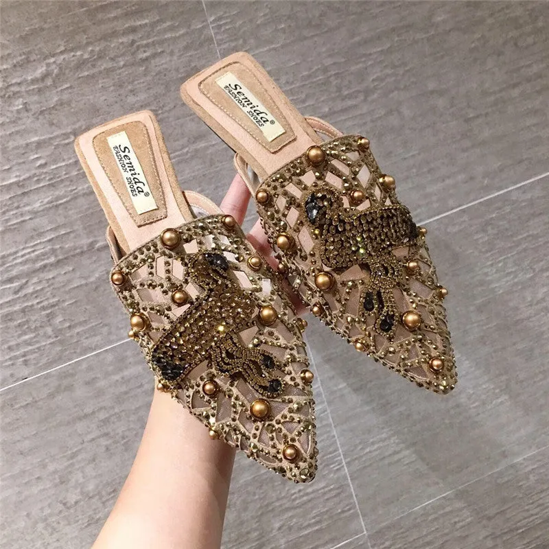 Cilool Mesh Hollow-out Flat Bottom Low Heel Slippers