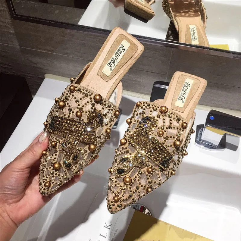 Cilool Mesh Hollow-out Flat Bottom Low Heel Slippers