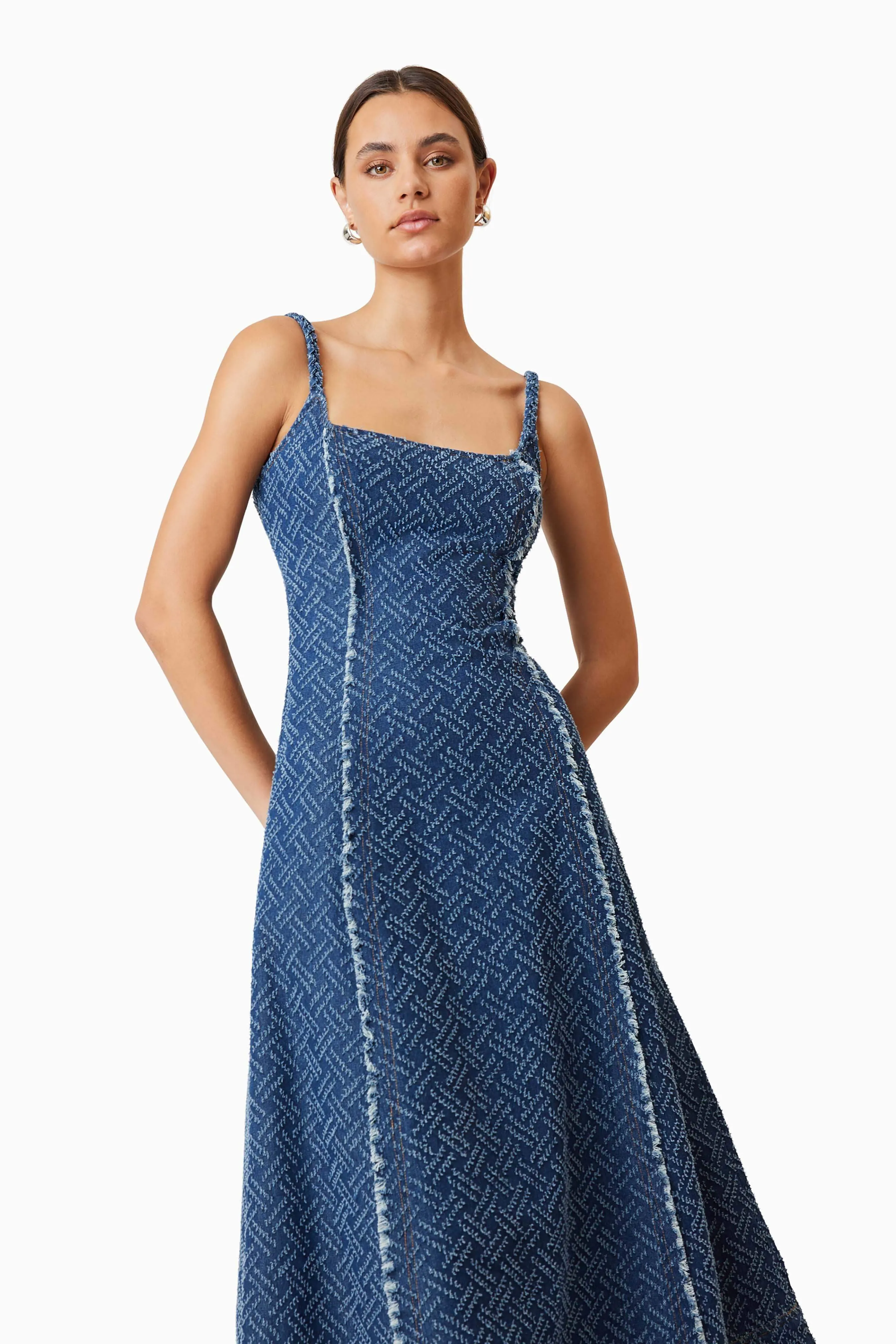 Cora Denim Midi Dress In Blue
