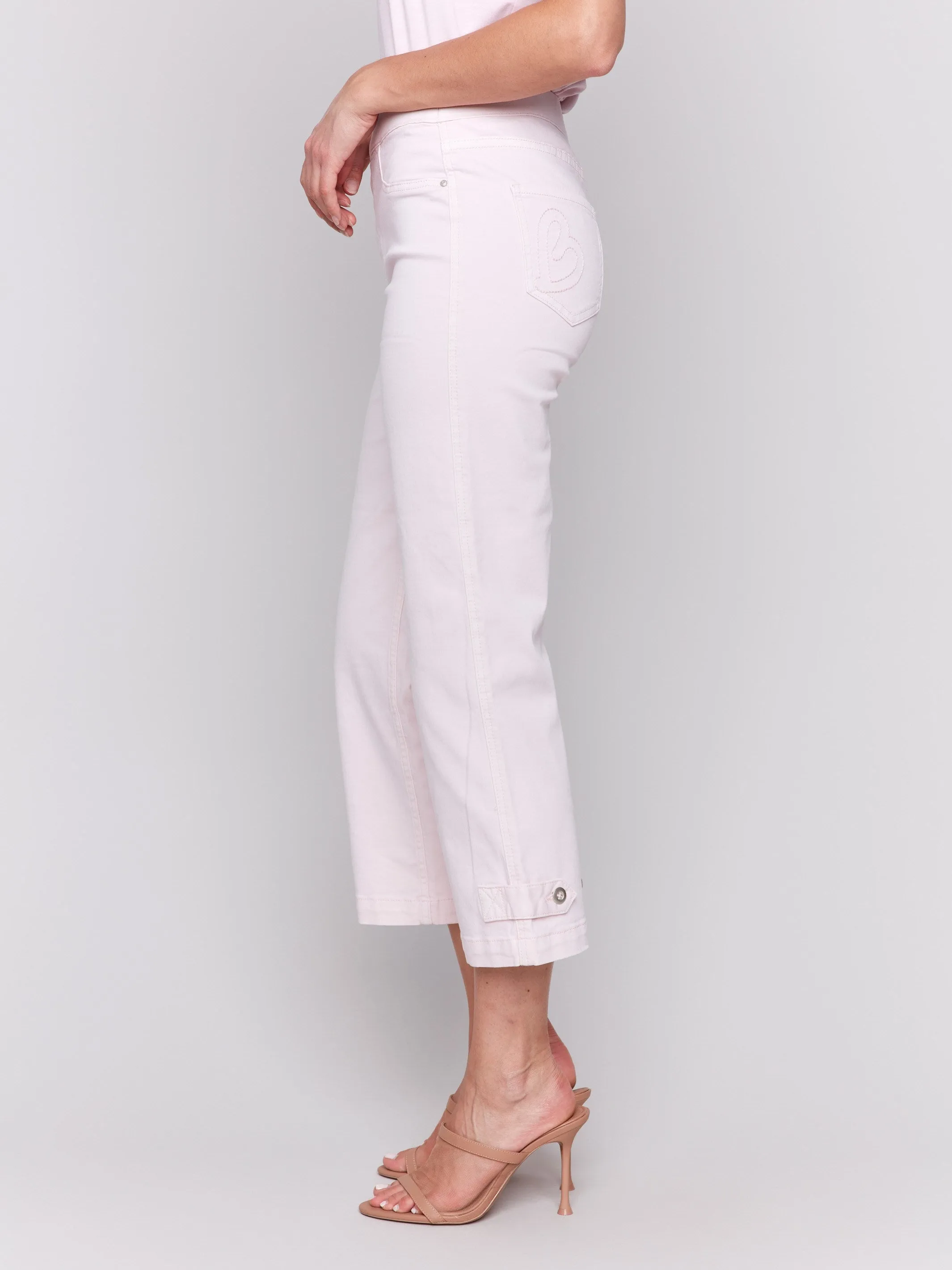Cropped Pull-On Twill Pants with Hem Tab - Petal