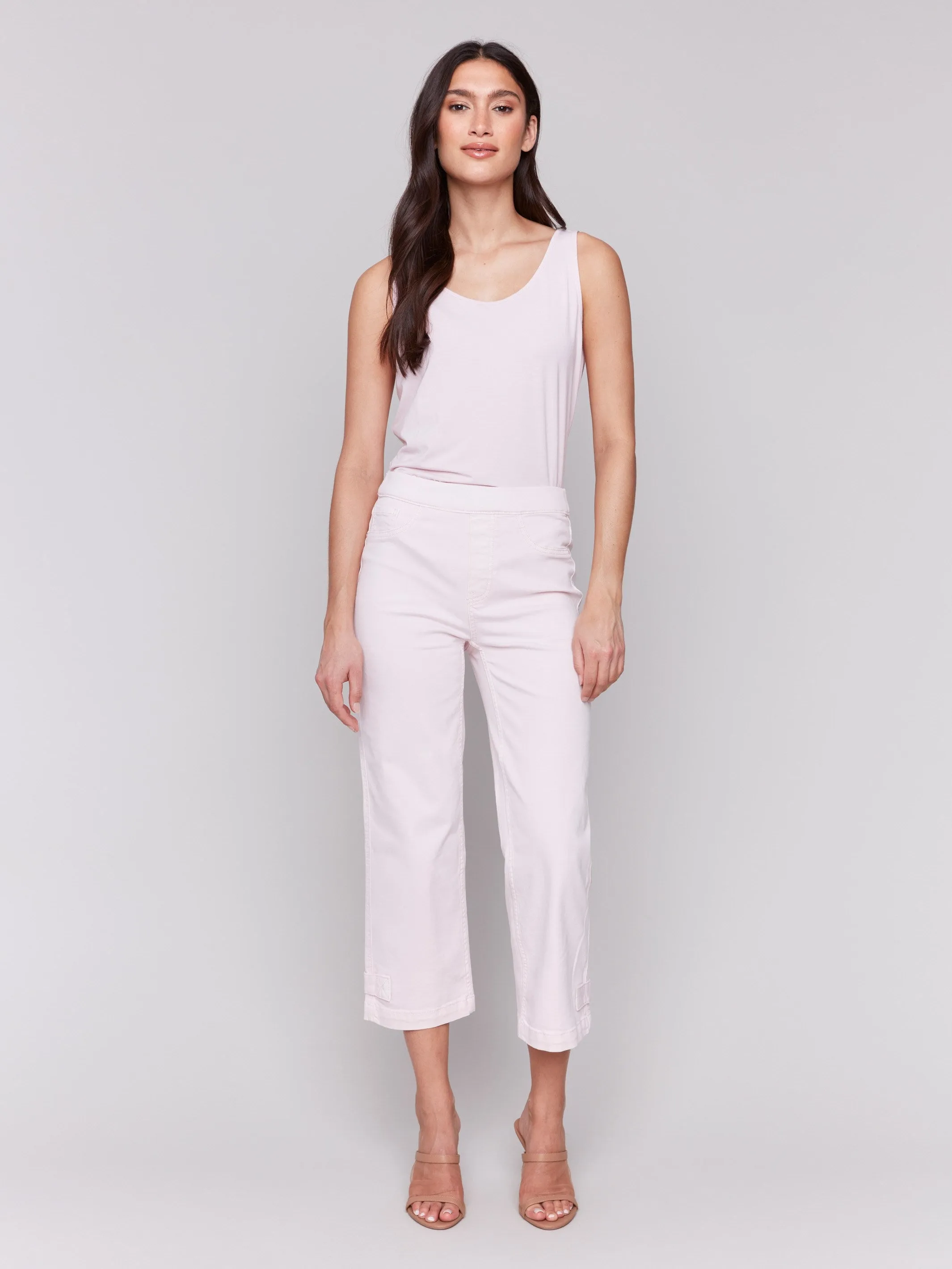 Cropped Pull-On Twill Pants with Hem Tab - Petal