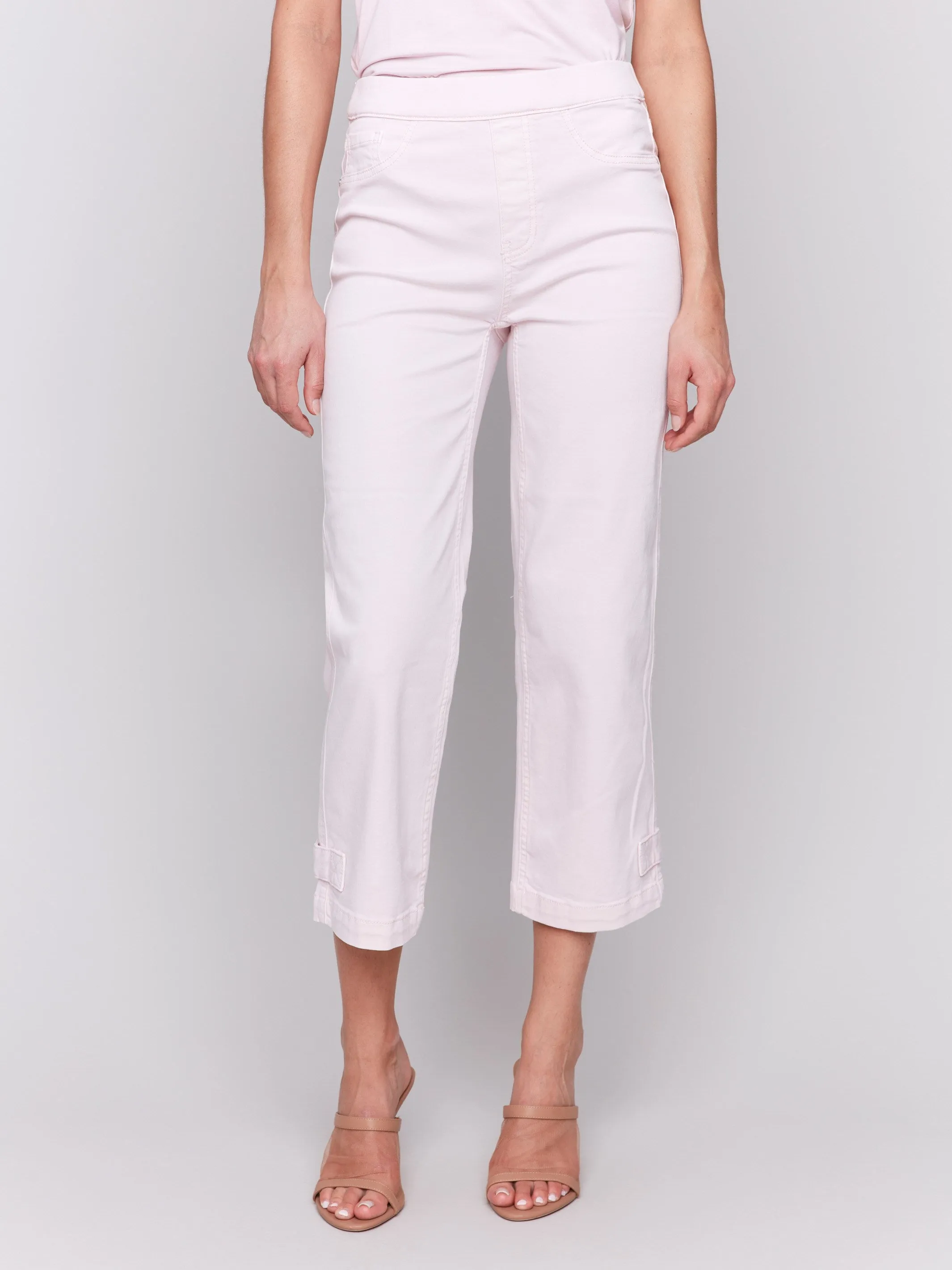Cropped Pull-On Twill Pants with Hem Tab - Petal