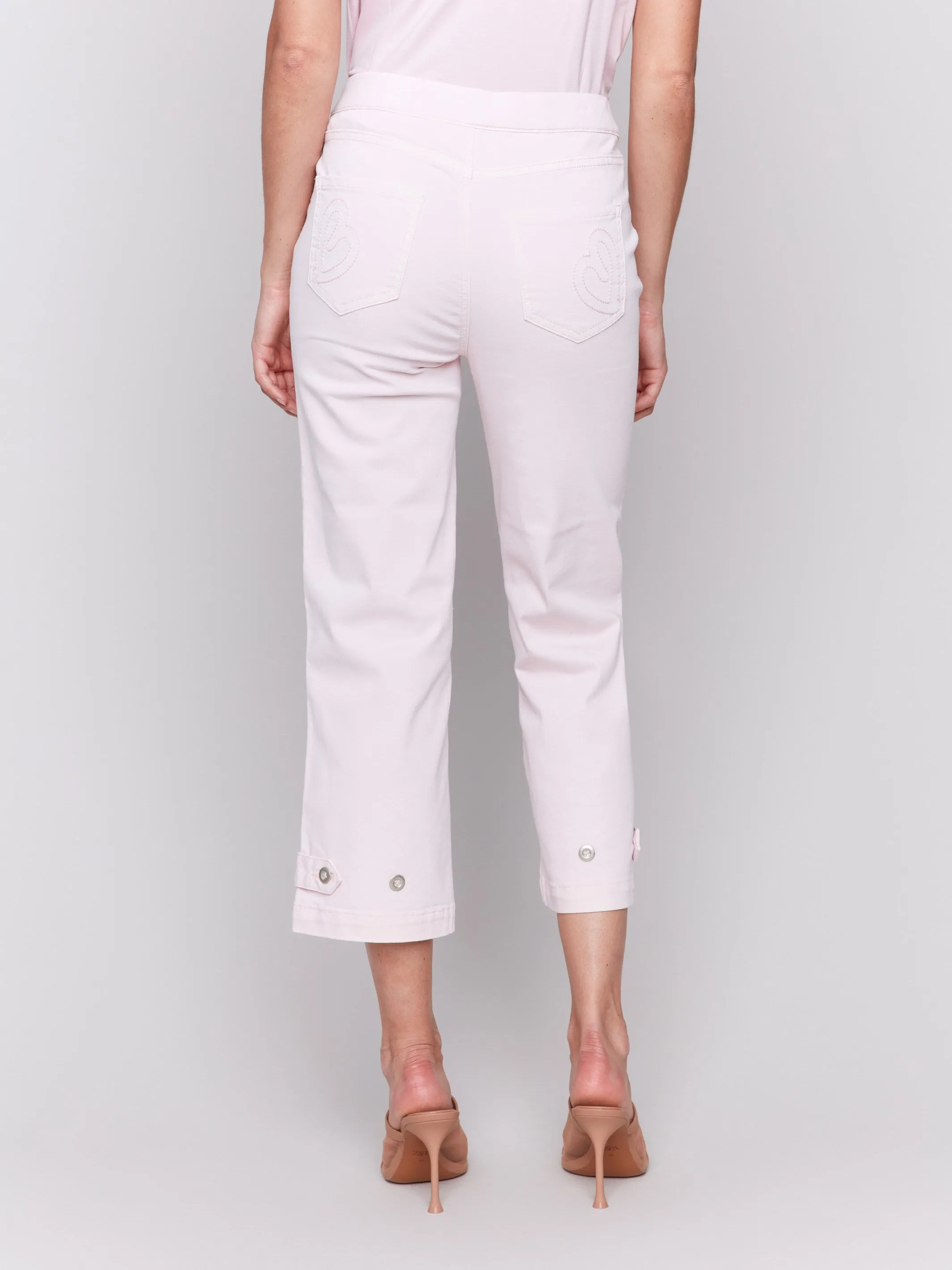 Cropped Pull-On Twill Pants with Hem Tab - Petal