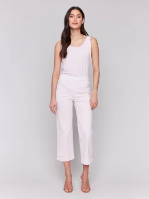 Cropped Pull-On Twill Pants with Hem Tab - Petal