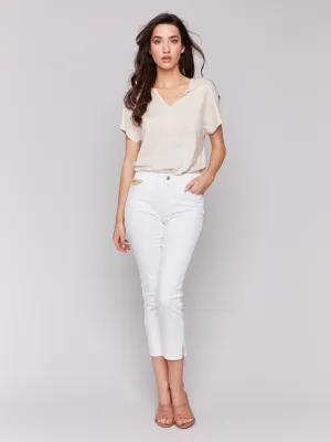 Cropped Twill Jeans with Sequin Coin Pocket Detail - White