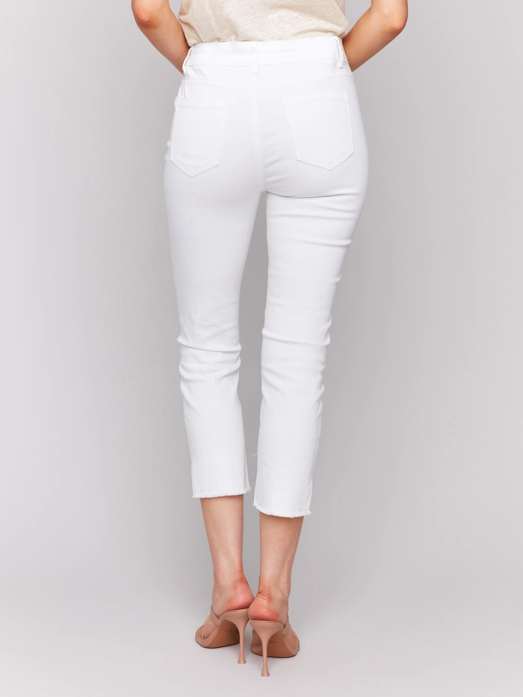 Cropped Twill Jeans with Sequin Coin Pocket Detail - White