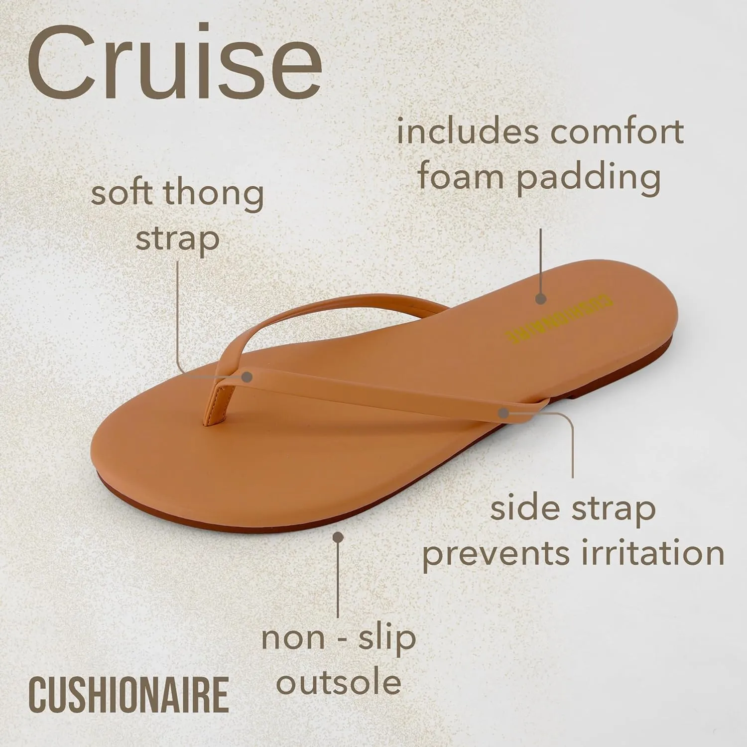 CUSHIONAIRE Cruise Womens Minimalist Flip Flops  Ultra-Lightweight Summer Sandals with Non-Slip Sole