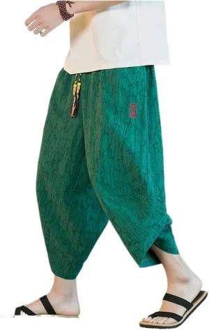 Embroidery Harem Pants Casual Spring Summer Men Baggy Trousers Streetwear Sweatpants Male Loose s7 Green8 M