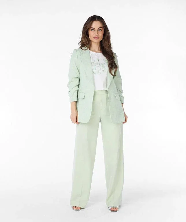 Final Sale Pietta Pastel Green Blazer Linen Look - EsQualo SP2410008