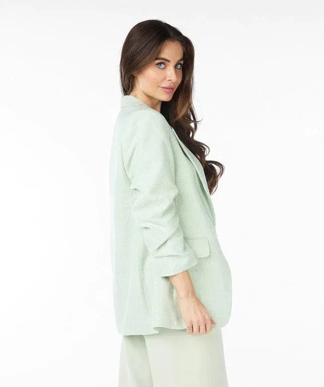 Final Sale Pietta Pastel Green Blazer Linen Look - EsQualo SP2410008