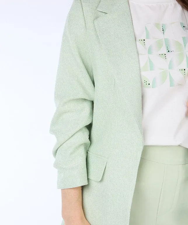 Final Sale Pietta Pastel Green Blazer Linen Look - EsQualo SP2410008