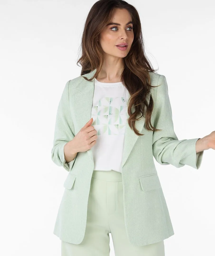 Final Sale Pietta Pastel Green Blazer Linen Look - EsQualo SP2410008
