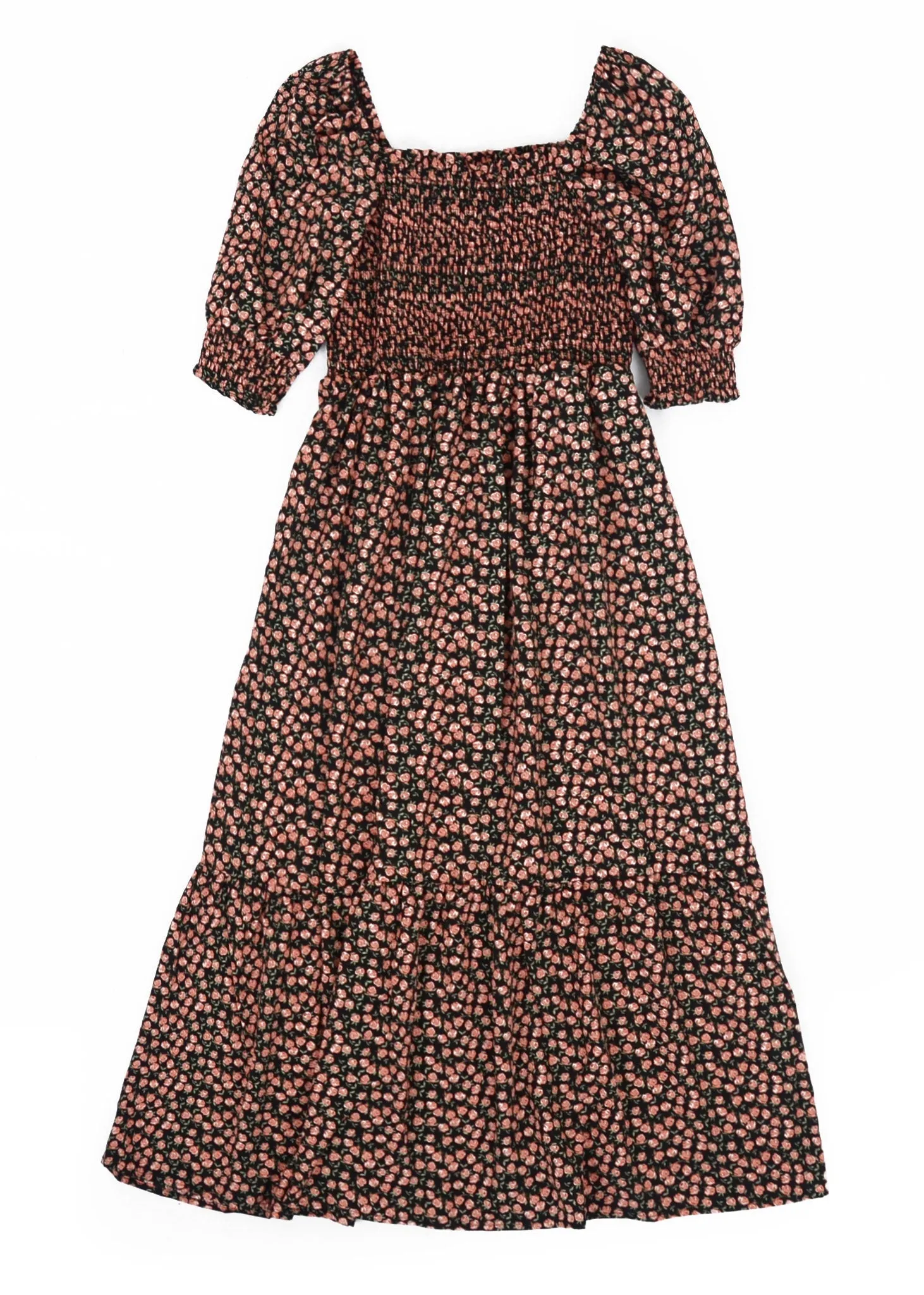 Floral Straight Neck Shirred Dress