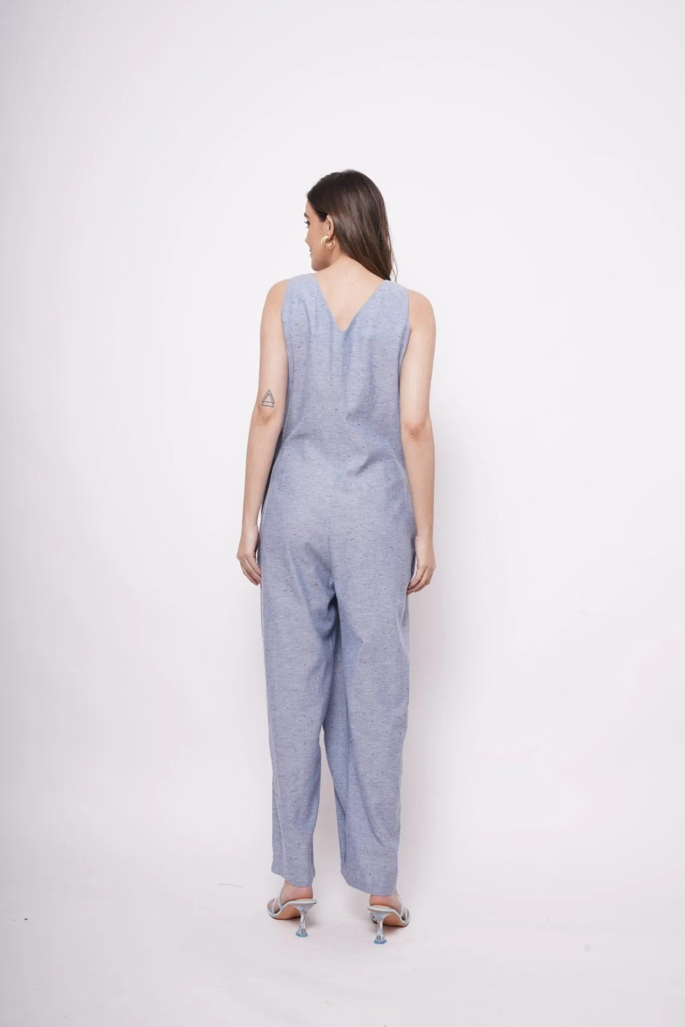 Formal Wear Side Knot Overlap Blue Jumpsuit