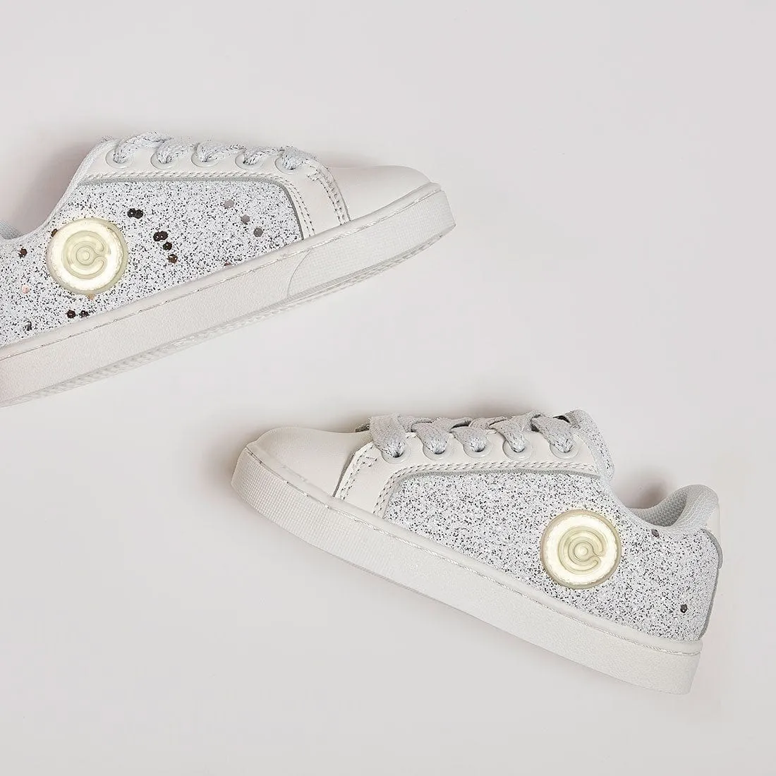Girl's White Glitter Sneakers with Lights