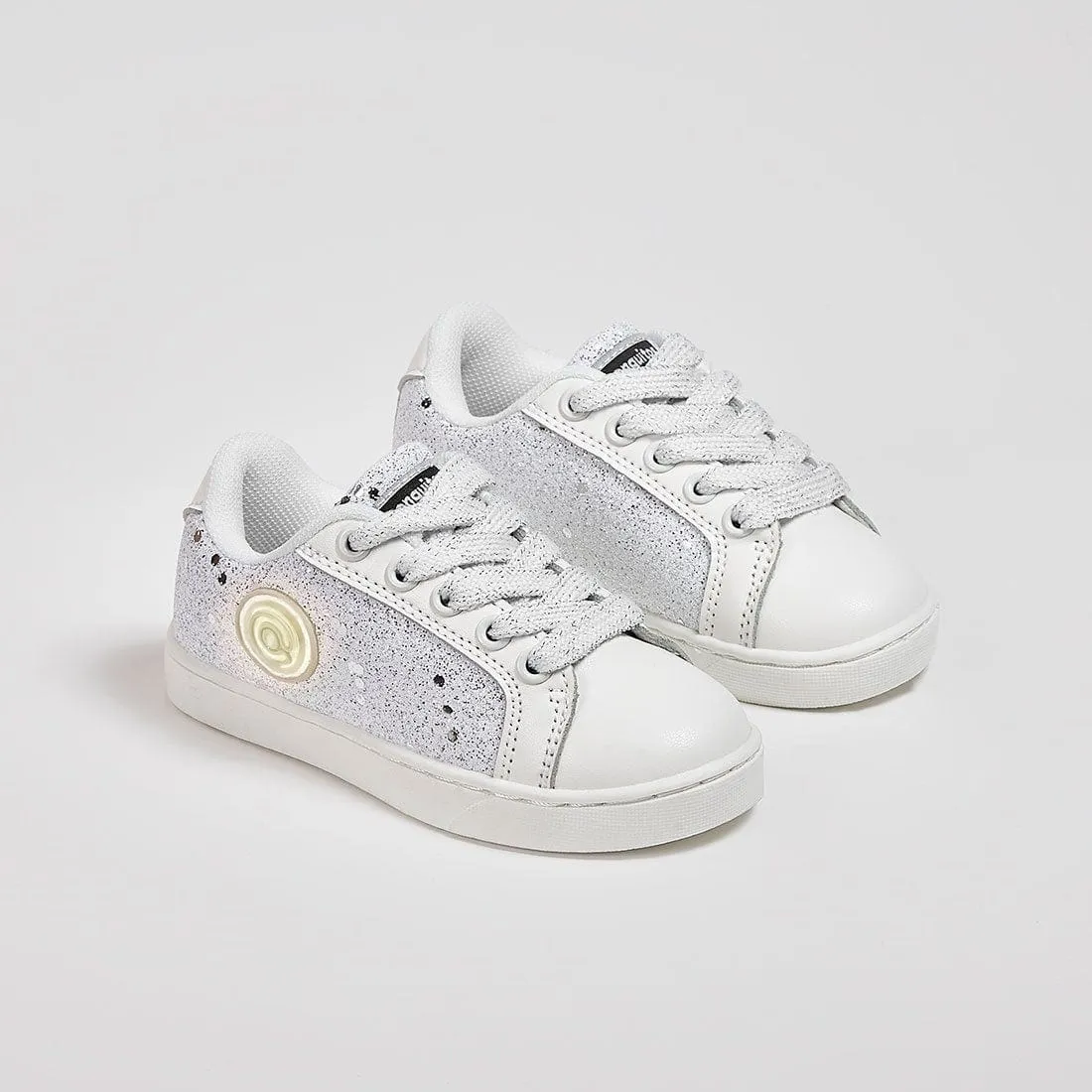 Girl's White Glitter Sneakers with Lights