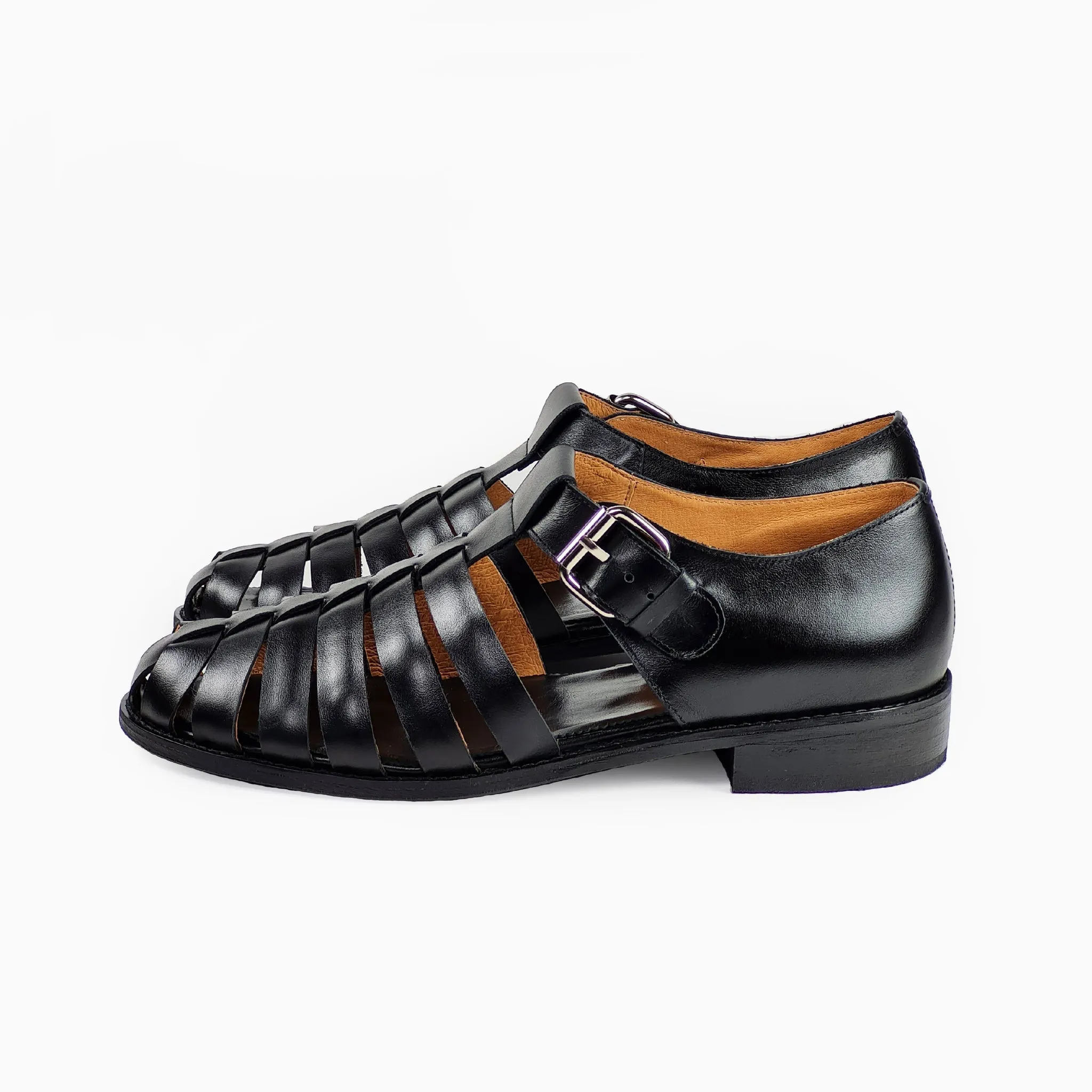 Handmade Leather Fisherman Sandals For Men - Black