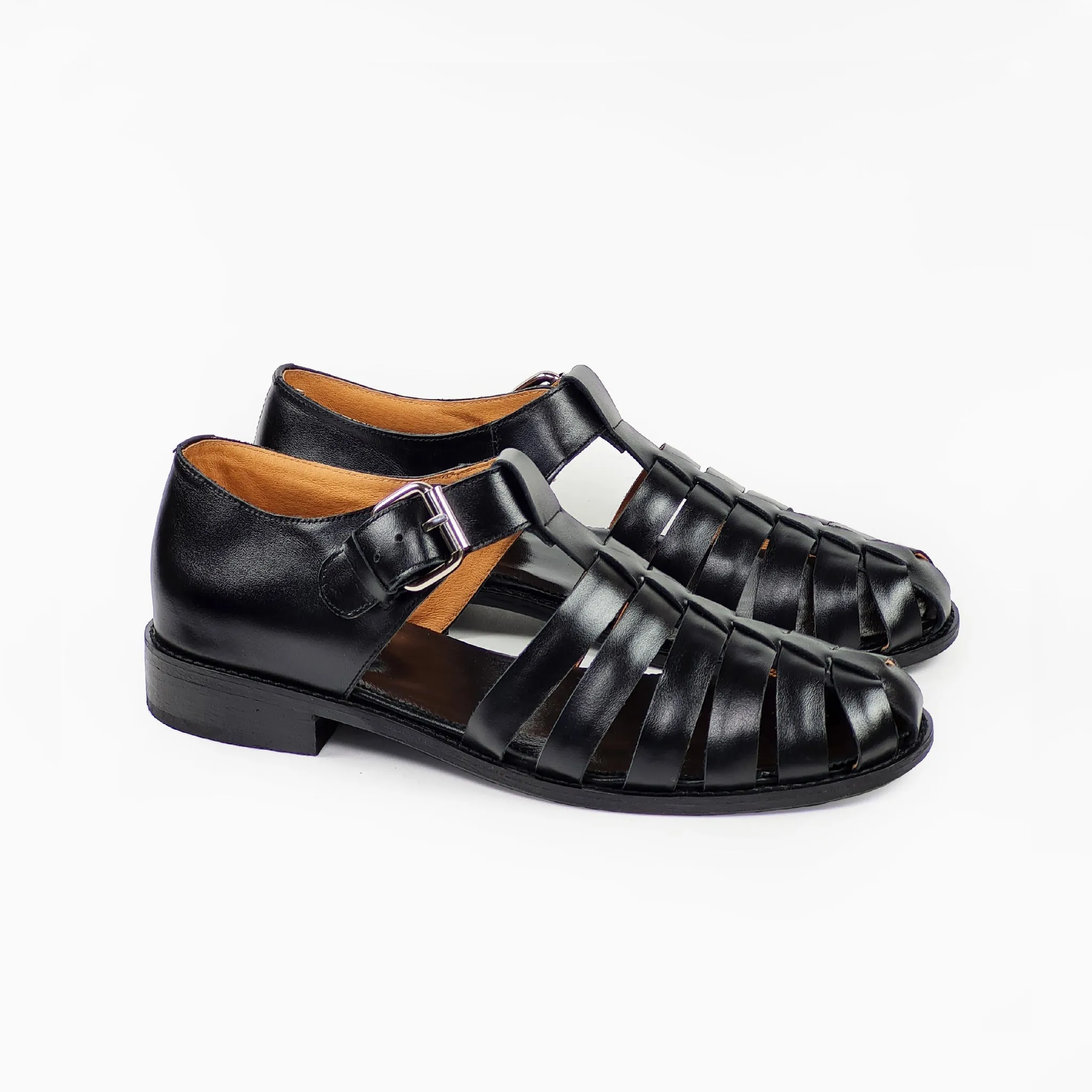 Handmade Leather Fisherman Sandals For Men - Black