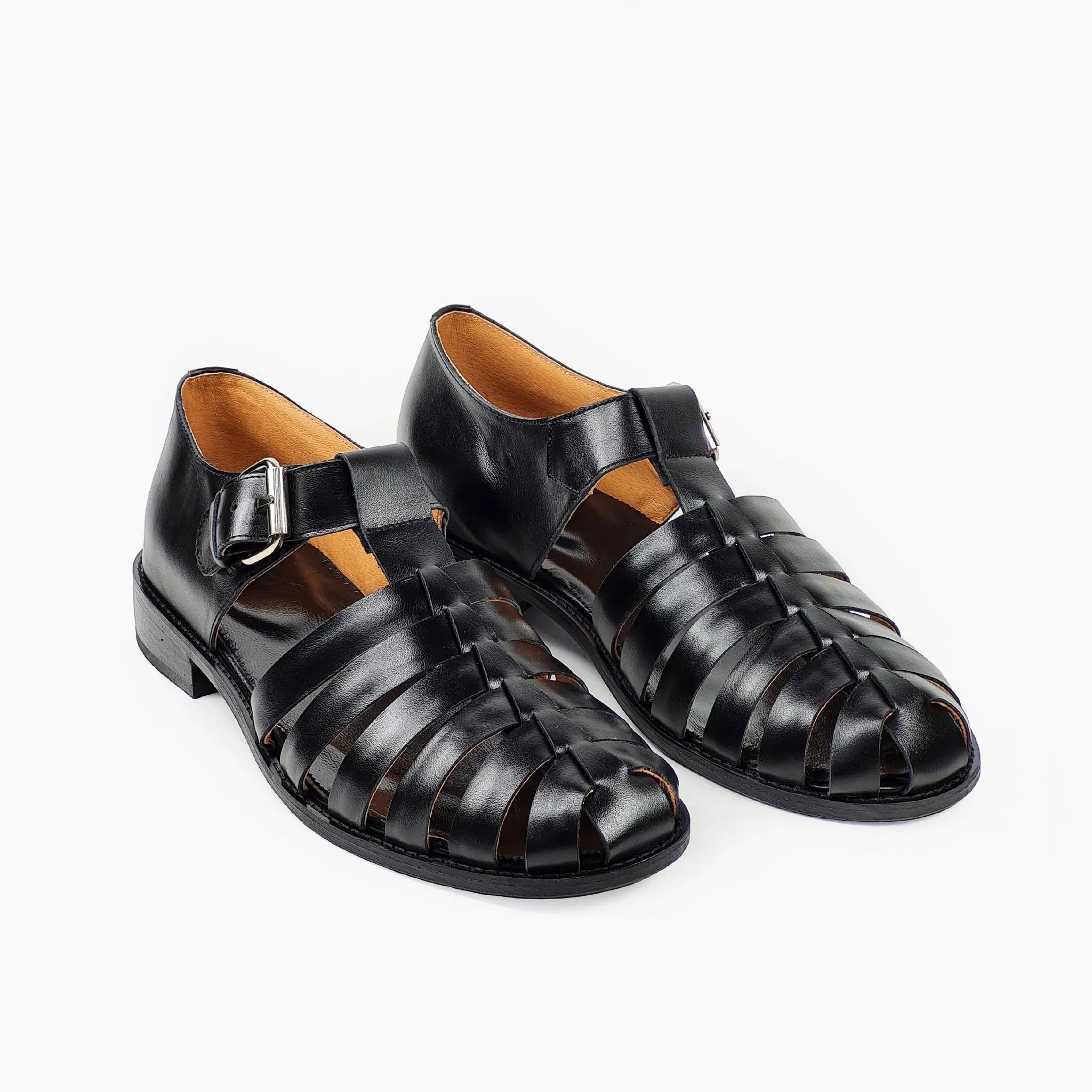 Handmade Leather Fisherman Sandals For Men - Black