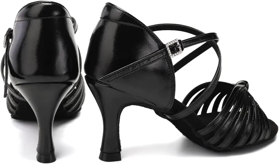 HIPPOSEUS Women's Professional Latin Dance Shoes Open Toe Ballroom Salsa Dance Heels,Model 1219