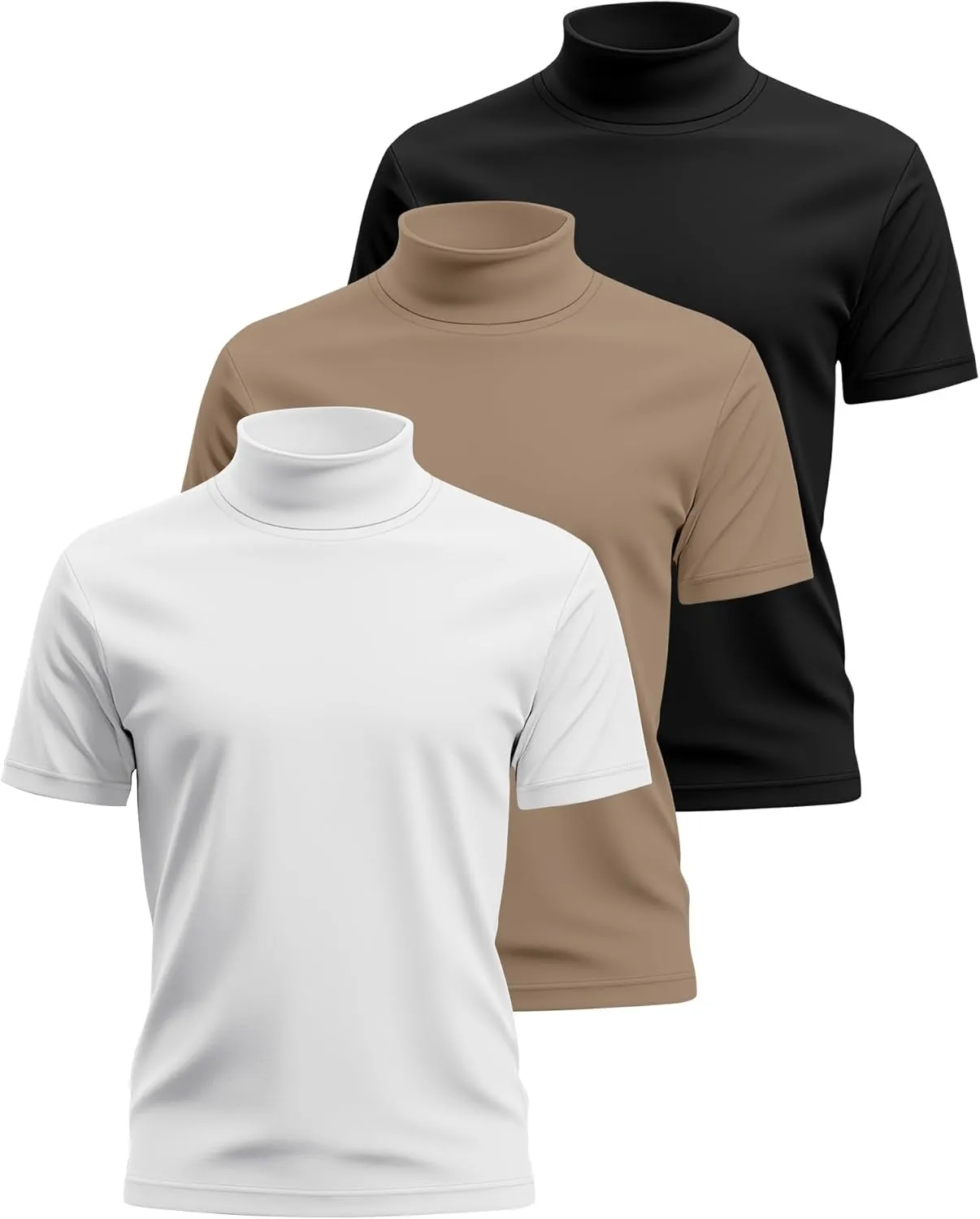 Huukeay 3 Pack Men's Big and Tall Turtleneck Shirt, Cotton Short Sleeve Mock Neck Tops Loose Fit Basic Casual Undershirt Tee