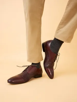 Imperio By Regal Brown Mens Formal Woven Leather Oxford Lace Ups