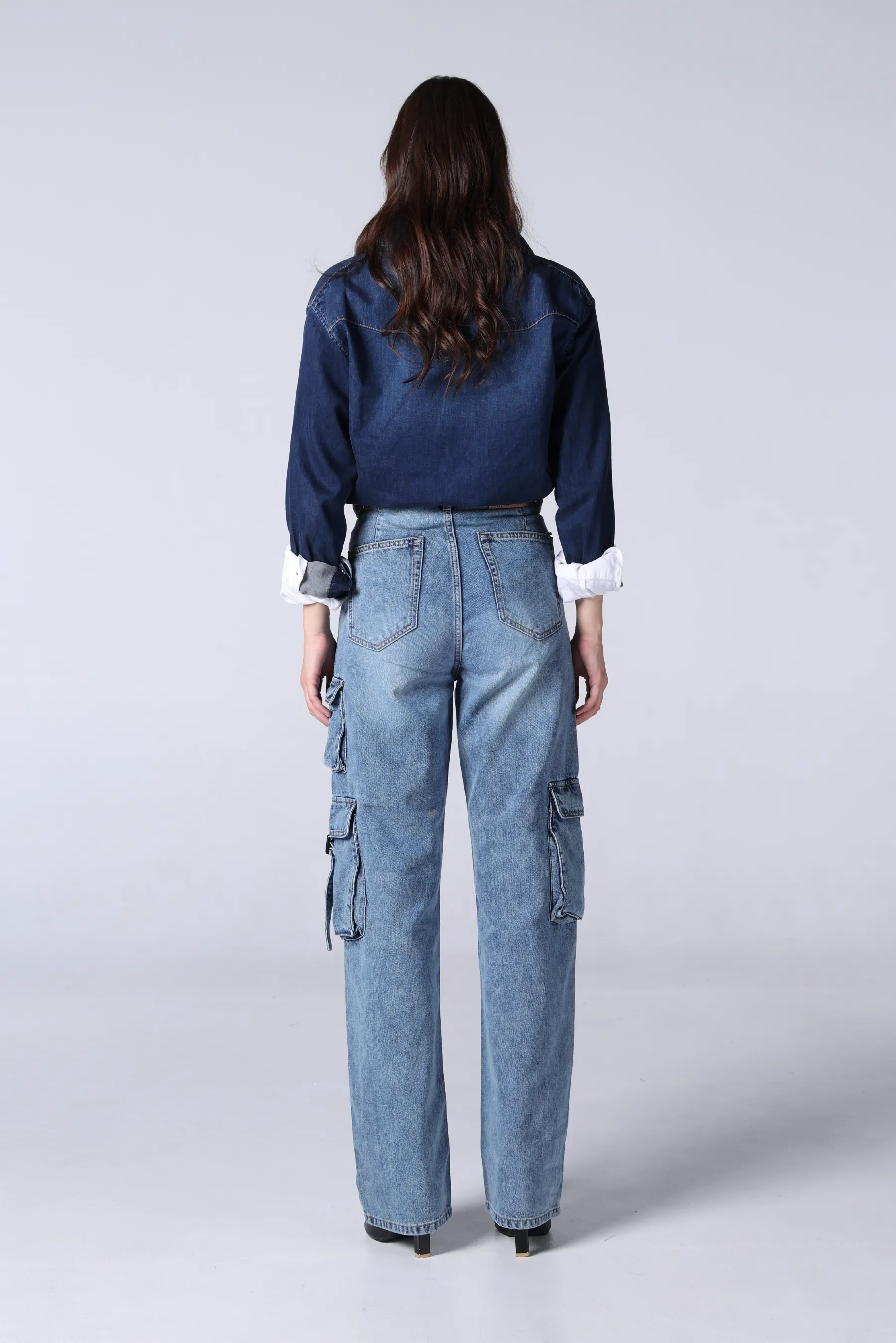 Jack Russel - Women Cargo Jeans - Handwerk JF-151 Straight Fit Nevada Mid Blue High Waisted