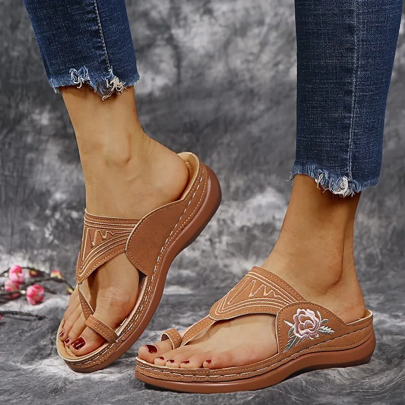 Joskaa Summer Comfortable Sandals Women Low Heel Wear-resistant Anti-slip Large Size Retro With Thick Bottom Comfortable Sandals