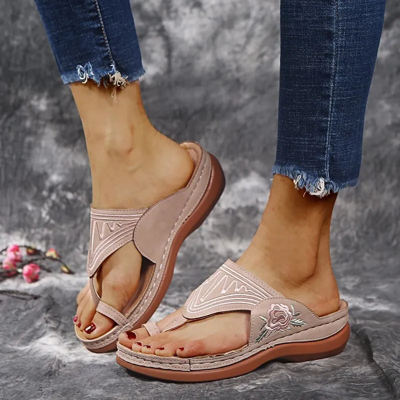 Joskaa Summer Comfortable Sandals Women Low Heel Wear-resistant Anti-slip Large Size Retro With Thick Bottom Comfortable Sandals