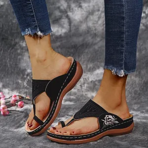 Joskaa Summer Comfortable Sandals Women Low Heel Wear-resistant Anti-slip Large Size Retro With Thick Bottom Comfortable Sandals